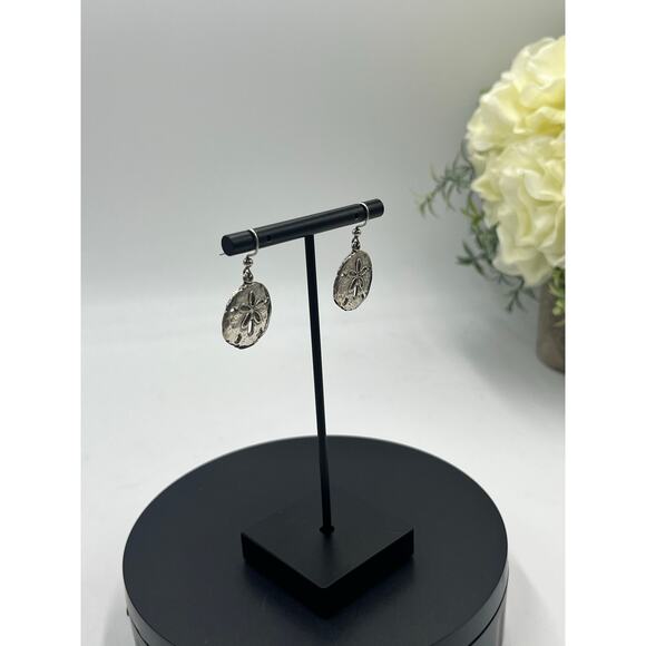 AB Designer Signed Sterling Silver 925 Coastal Beach Sand Dollar Dangle Earrings - Picture 2 of 8